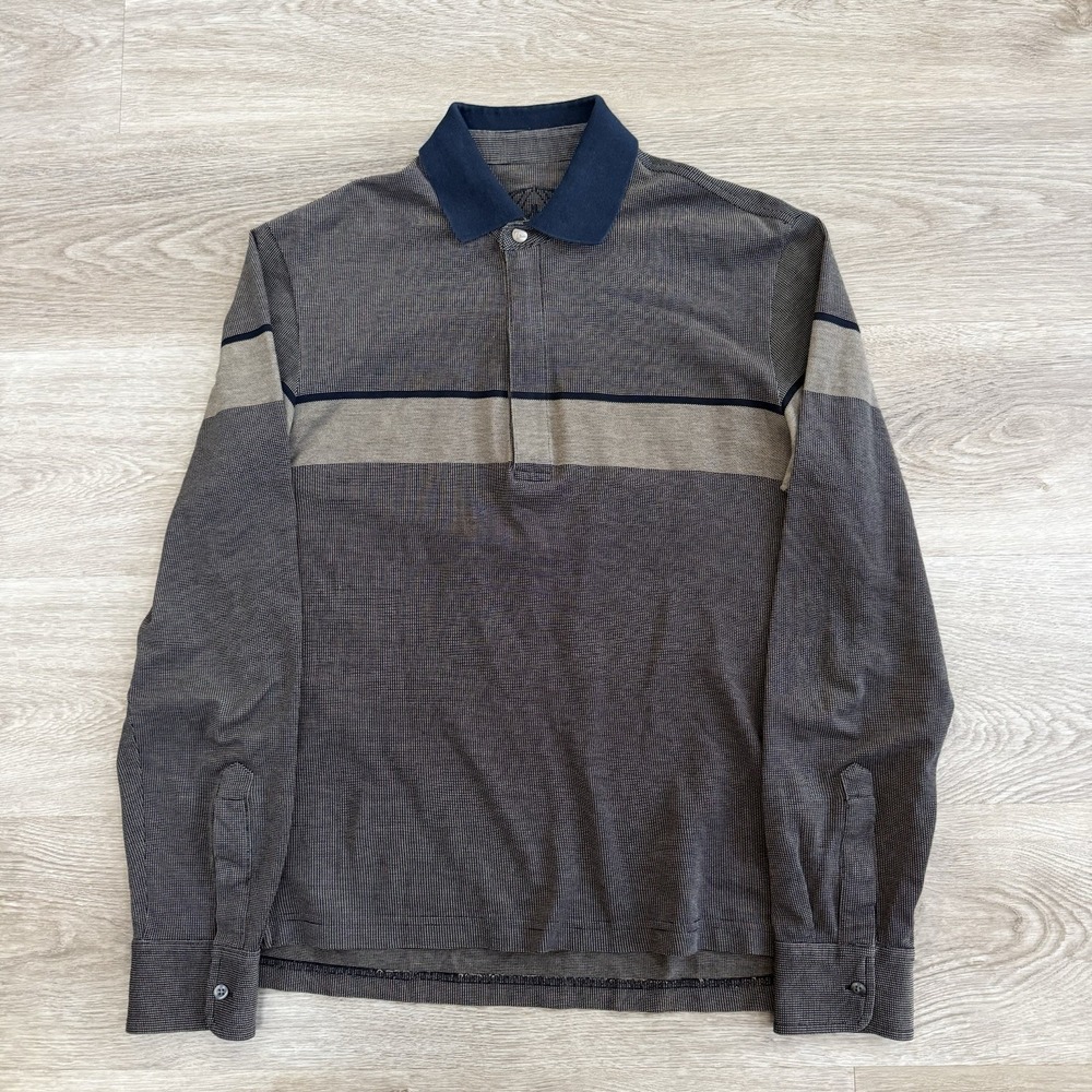 Vintage Ermenegildo Zegna Sport LS Rugby Zip Polo Maglietta T Shirt Men Small